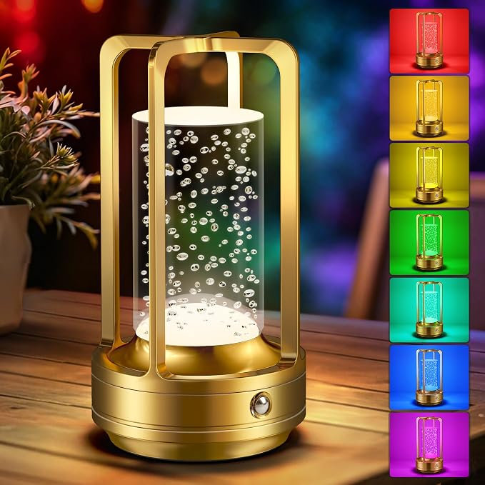 Portable Table Lamp for Outdoor Indoor: Cordless Rechargeable Desk Lamp with 10 Colors - Shower Lamp with Stepless Dimmable - Metal Battery Operated Lantern Light for Bedroom/Bar/Coffee Shop/Camping