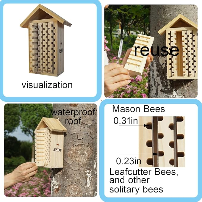 Mason Bee House,JZDF Bug Hotel,Bug Hotel,Carpenter Bee House for The Garden,Leaf Cutter Bees House