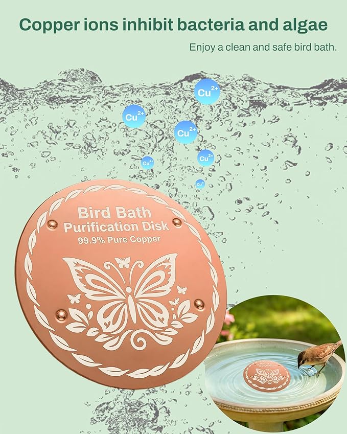 Bird Bath Purification Disc Pure Copper Outside Winter Solar Power Birdbath Humming Bee Water Fountain Window Feeder Stand Nectar Food Pole House Hanging Birdhouse Flowers Butterfly Accessories