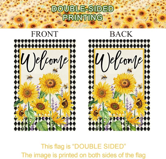 Baccessor Spring Summer Garden Flag 12.5x18 Inch Double Sided Burlap, Sunflowers Floral Flowers Welcome Holiday Front Yard Lawn Outdoor Outside Decoration