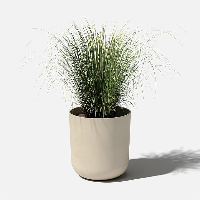 Veradek Round Lima Plastic Planter Pots for Indoor/Outdoor Garden Use, Sand Color, 5 Year Warranty