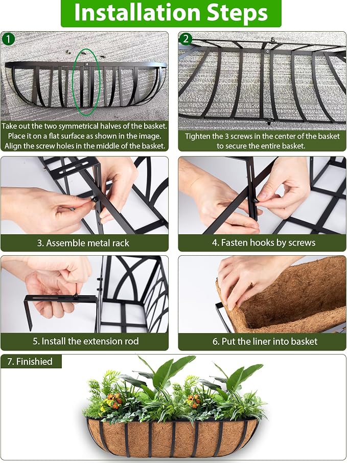 HKZ Deck Balcony Railing Planter Window Boxes - 4 Pack 24 Inch Planter Box, Balcony Planters Railing Hanging, Window Boxes Outdoor Fence Planters