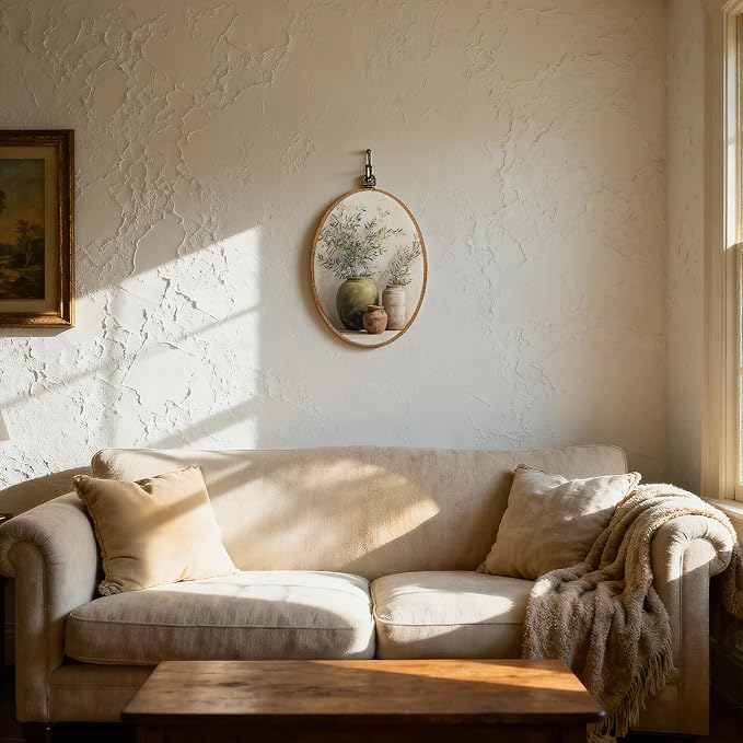 DOFQZ Vintage Olive Branch Oval Wall Art Decor, Neutral Modern Organic Framed Wall Art, Cottagecore Olive Tree Walls Hanging Decor for Farmhouse Kitchen Home, 8.5x11.5 Inch
