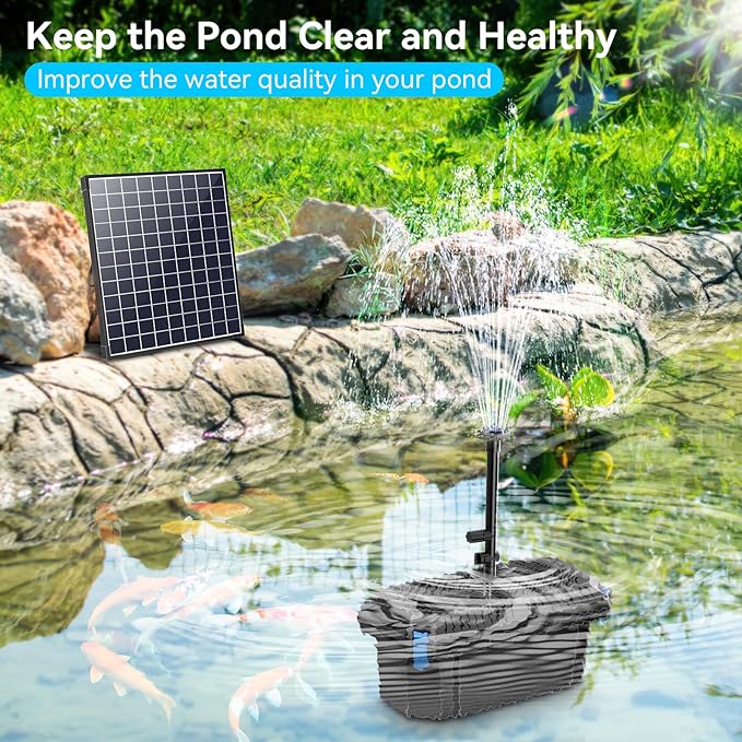 POPOSOAP 25W Solar Water Pump with Pond Filter, Solar Pond Filter with Pond Pump Water Flow Adjustable, Pond Filter with PVC Tubing for Outdoor Ponds Fish Tank Waterfall Garden Water Features P3253