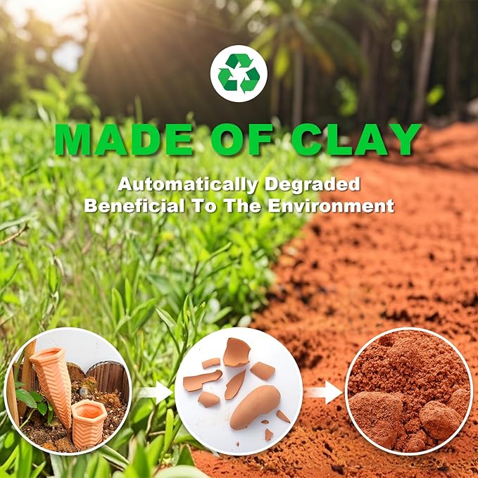 Self Watering Planter Insert Terracotta Watering Spikes Premium Plant Watering Devices Irrigation Dripper Self Watering Spikes Automatic Plant Accessories 4 Packs (Wave)