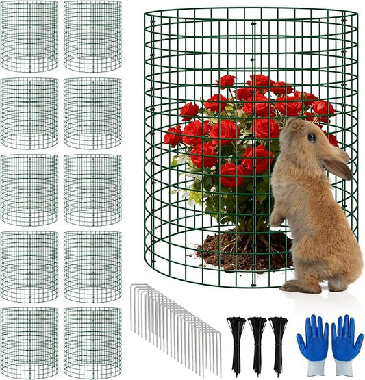 10 Pack Plant Protectors from Animals, 12''x16'' Metal Plant Cages for Outdoor Plants, Garden Plant Protector with Stakes & Zip Ties, Keep Rabbits Squirrels Out, Plant Cage for Flowers Vegetables