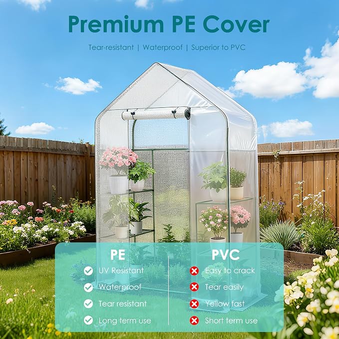 Twira Greenhouse for Outdoors, 55.1" x 27.6" x 78.7" Walk in Plant Greenhouses Heavy Duty with Thicken PE Cover, 3 Tiers 8 Shelves Greenhouse Plastic, Portable Green House for Outside, Patio, Garden