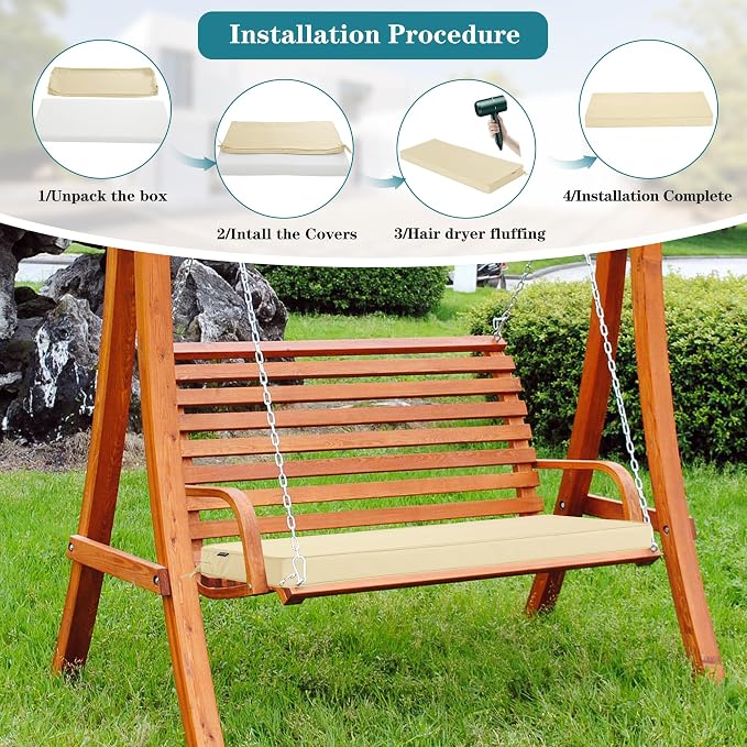 Outdoor Bench Cushions 42 x 18 Inch Thick Waterproof Porch Swing Cushions with Tie Patio Furniture Chair Cushion Bench Pad Color Fastness Backyard Seat Pads Beige