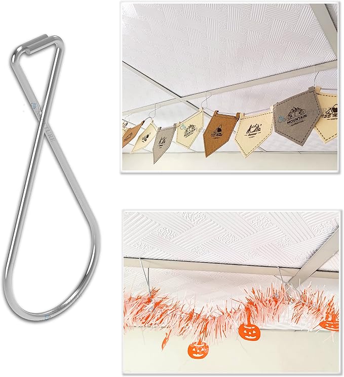 NACETURE Ceiling Hook Clips- 100 Pack Drop Ceiling Hanger Hooks Hanging on Suspended Ceiling Tile, Grid Clips Heavy Duty for Light Plant Office Home Stores Classroom and Wedding Decorations
