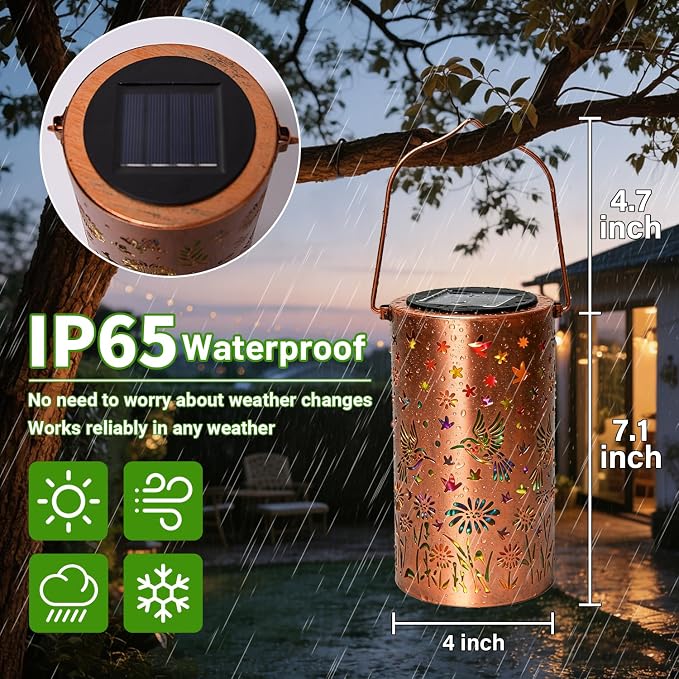 Hummingbird Mmulticolor Solar Lanterns for Outdoor Indoor, Colorful Garden Decor Gifts for Women Mom Grandma Hanging Solar Lights Metal Solar Decoration Outside for Yard, Patio, Backyard, Porch