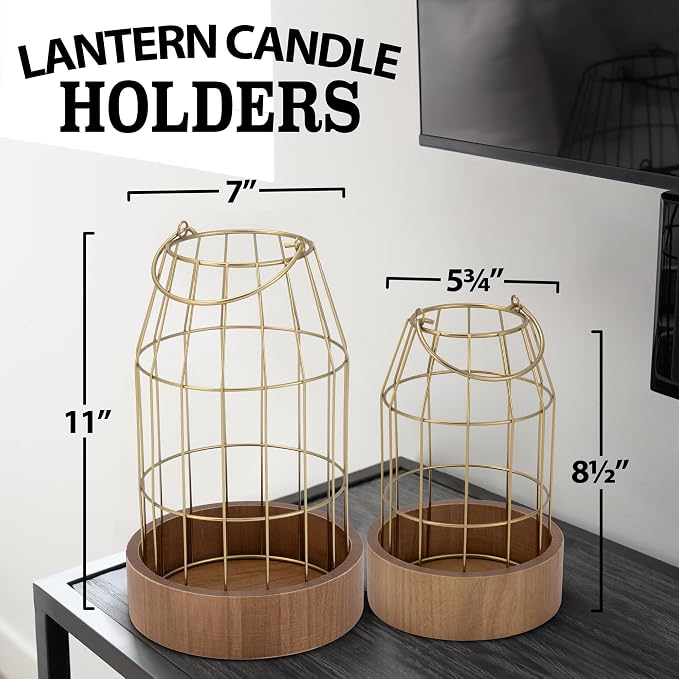 Rustic Farmhouse Lantern Decor Set of 2 - Stylish Decorative Lanterns for Your Living Room, Patio & Porch or Kitchen Dining Table - Modern Indoor/Outdoor Coffee Table Decor for Your Entire Home