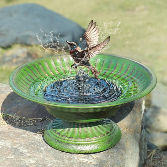 Solar Fountain Bird Bath,Cast Iron Pedestal Bird Bath with Solar Powered Fountain,Bird Bath Bubbler for Garden, Patio & Yard.