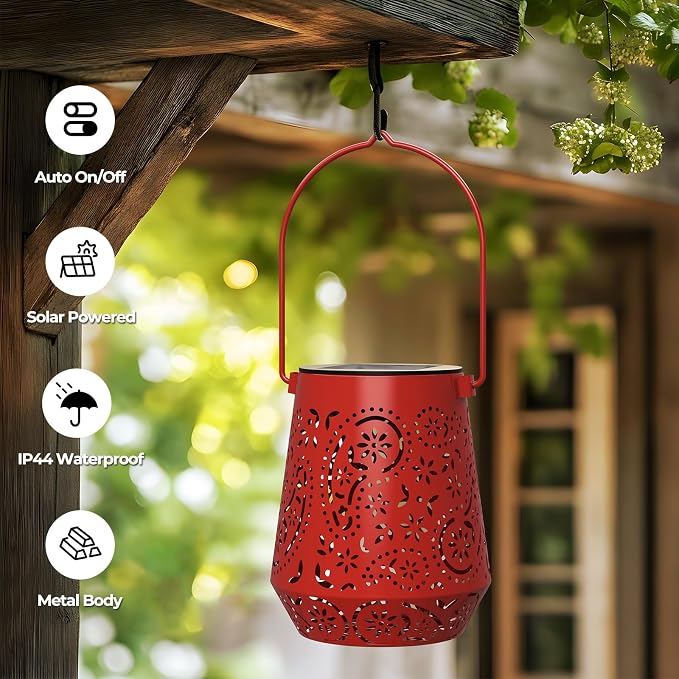 Solar Lanterns 4 Pack Outdoor Waterproof Solar Lights, Birthday Gifts for Women Garden Decor LED Hanging Solar Powered Decorative Lantern with Handle for Outside Patio Yard Table Fence