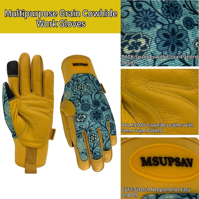 Gardening Gloves,Women Yard Work Garden Glove,Gifts | Thorn Proof,Puncture Resistant,Touchscreen,Gift,Leather,Spandex