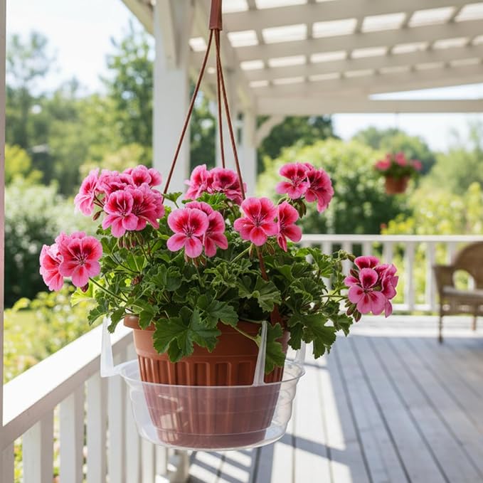 Curtis Wagner Plastics Hanging Basket Drip Pans (5-Pack) | Clear, Round (Diameter = Base 6.25", Top 8", Depth 3.5") Hanging Plant Tray Saucer with Built-in Hooks & Water Catcher for Indoor & Outdoor
