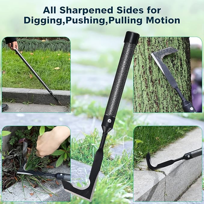 Lilyvane Crack Weeder for Crevice Weeds Weeding: 59” Long Handle, Heavy Duty Carbon Steel Weed Puller for Sidewalk Paver Deck Boards Weed Removal