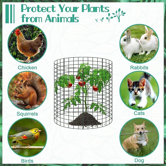 6 Packs 12"x 12" Large Wire Plant Protectors from Animals,Plant Cages for Outdoor Plants,Plant Covers from Animals with Ground Stakes and Nylon Ties Protect Plants,Shrubs,Vegetables from Animals-18PCS