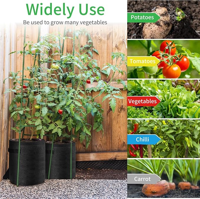 JJGoo 4 Pack Potato Grow Bags 10 Gallon with Flap, Heavy Duty Fabric with Handle and Harvest Window, Non-Woven Planter Pot Plant Garden Bags to Grow Vegetables Tomato, Black
