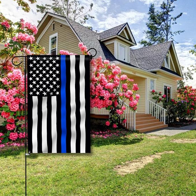 ANLEY Double Sided Premium Garden Flag, Thin Blue Line US National Honoring Police Officers Garden Flags for Home Decor - Weather Resistant & Double Stitched Yard Flags - 18 x 12.5 Inch
