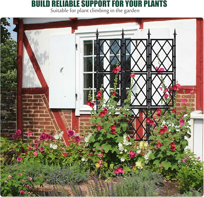WellSign Garden Trellis for Climbing Plants Outdoor 5.25 FT, Iron Pipe Metal Support Wall Tall Plant Trellis Lattice Fence Plant Support with Garden Twist Tie for Ivy Vines Rose