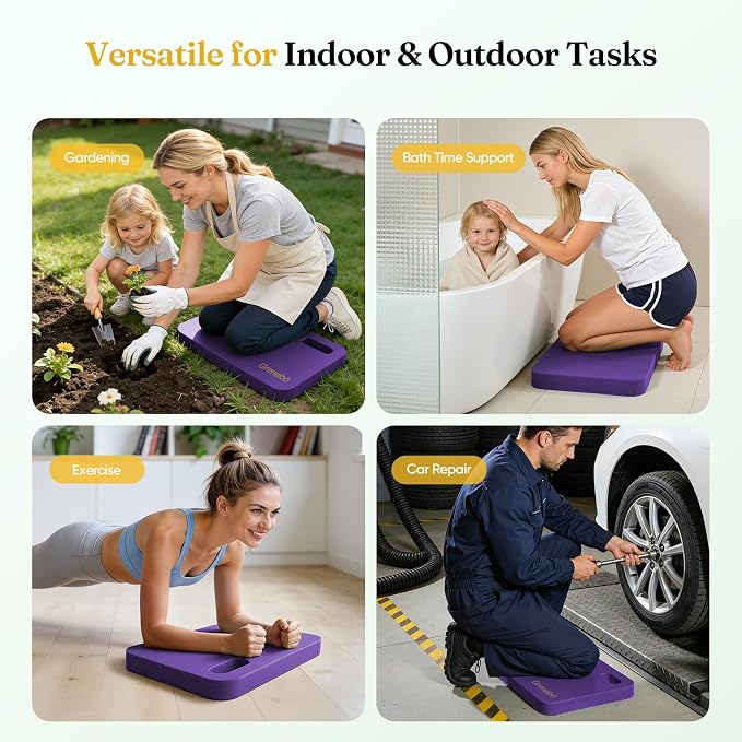 Grenebo High-Density NBR Foam Garden Kneeling Pad, 1.6" Extra Thick Gardening Pads for Kneeling, Ultra Soft Kneeling Pads for Gardening, Work, Exercise, Yoga, 17.3×11×1.6 in (2, Purple)