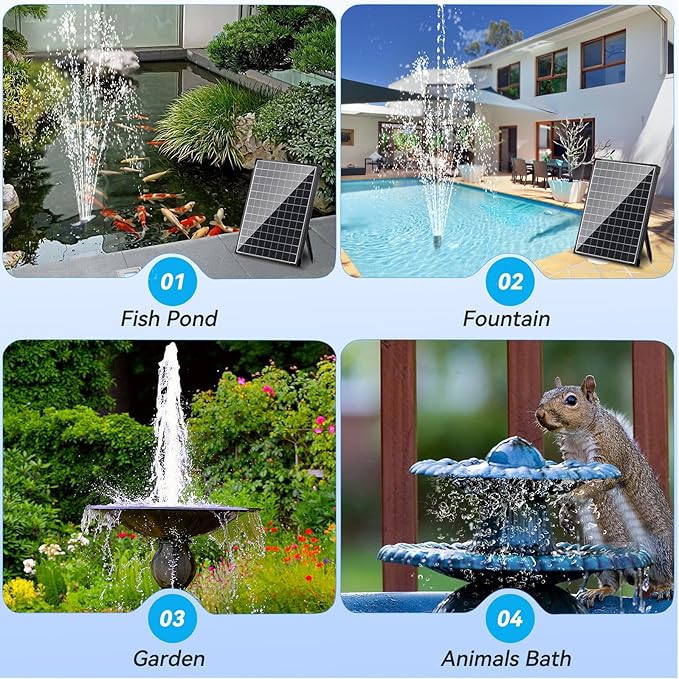 POPOSOAP 25W Solar Water Fountain Pump, Solar Water Pump with Flow Adjustable, Pond Pump with Water Shortage Protection & Diverter Valve & 16.5FT Cord for Ponds, Garden, Waterfall, Hydroponics-P125H