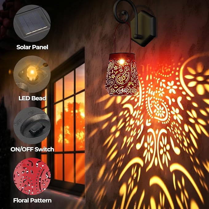 Solar Lanterns 4 Pack Outdoor Waterproof Solar Lights, Birthday Gifts for Women Garden Decor LED Hanging Solar Powered Decorative Lantern with Handle for Outside Patio Yard Table Fence
