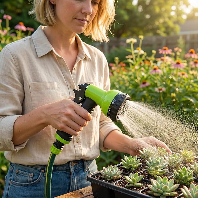 Garden Hose Nozzle Sprayer-This High Heavy-Duty Spray Nozzle Offer 9 Watering Patterns for Watering Plants,Lawns &Gardens,Washing Cars,Household Cleaning and Showering Pets (Green-dark)