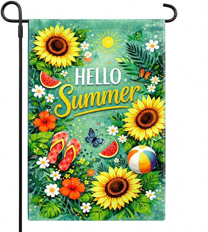 Summer Party Decorations - Summer Garden Flag 12x18 Double Sided Floral Welcome Yard Decor | Summer Farmhouse Accessories Backdrop Favors Supplies Decor for Garden Yard Porch Patio Lawn Outdoor Outside