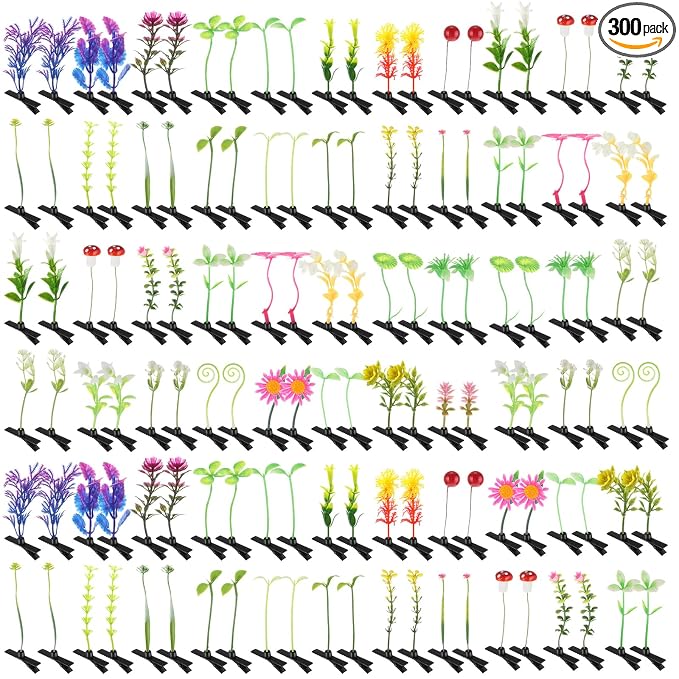 Tigeen 300 Pieces Bean Sprout Hair Clip Funny Plant Hairpins Little Grass Sprout Clips Flower Butterfly Mushroom Hair Accessories Barrettes Headwear for Women Party