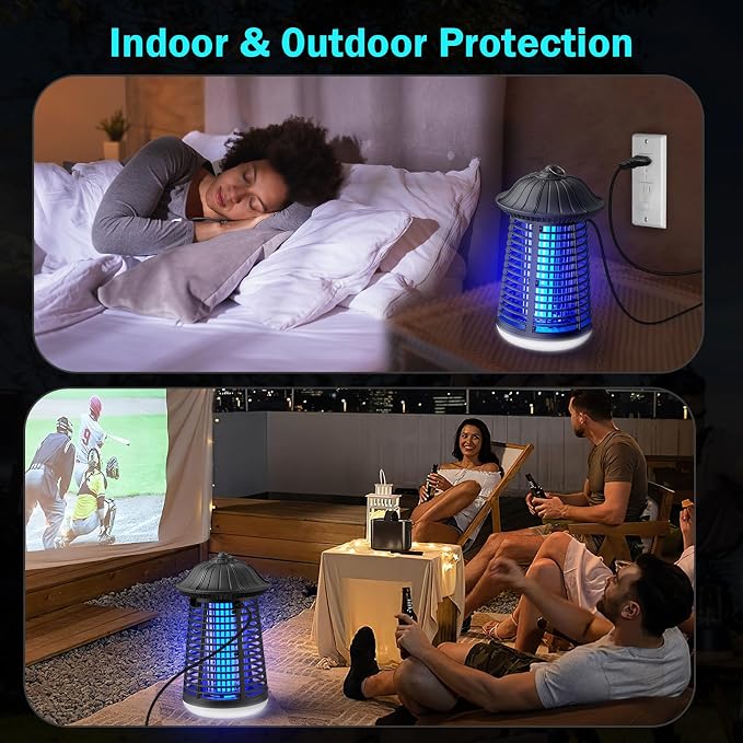 Bug Zapper Indoor Outdoor with LED Light, 4200V High Voltage Mosquito Killer Lantern, Plug-in Electronic Fly Trap Insect Killer, Waterproof Bug Zapper for Home Patio Backyard Garden Camping Office