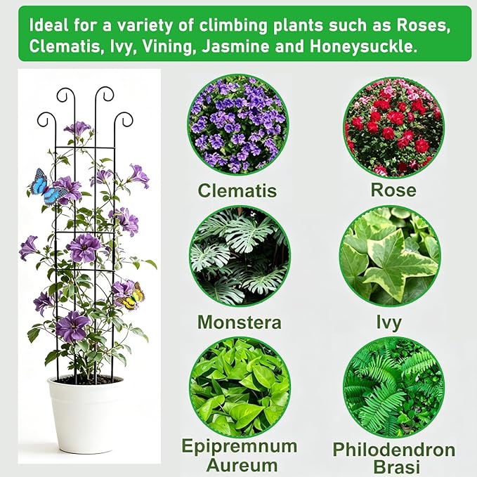 32.6inch Plant Trellis for Climbing Plants Indoors Outdoor, Garden Trellis for Potted Plants, Rust-Proof Metal Sturdy Climbing Stakes Support for Ivy Vine Photos Hoya Monstera, Easy Install (2pcs)