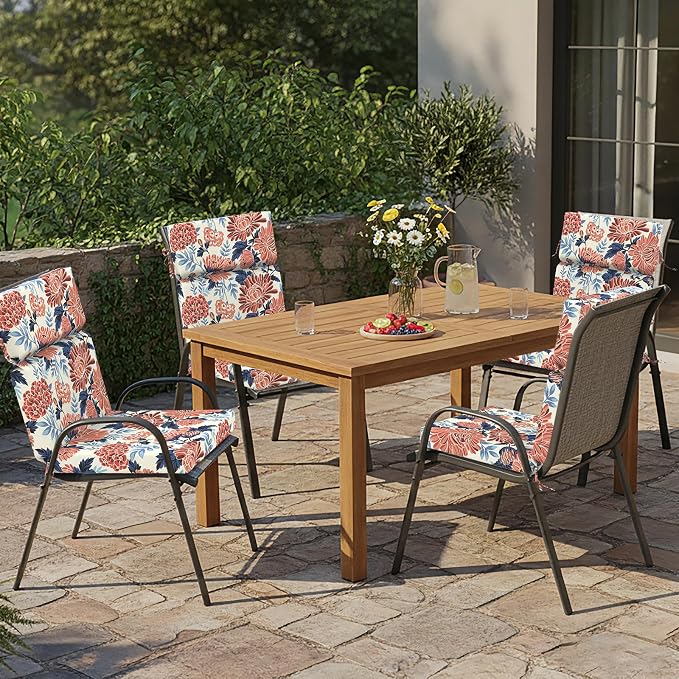 DYTXIII Outdoor High Back Chair Cushions Set of 2, 44"x22" Water Repellent Patio Seat Cushions with Elastic Sponge, All Weather Chair Pads for Rocking, Dining Chairs, Patio Furniture - Ruby Flower