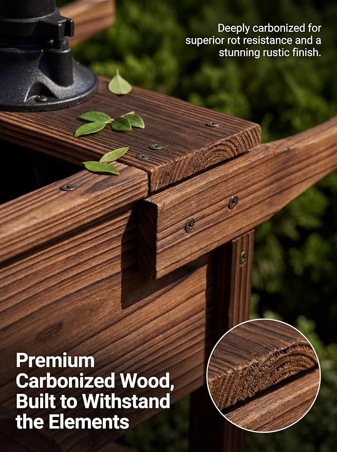 Carbonized Wood Outdoor Freestanding Fountain - Movable Vintage Hand Pump Cart, Plug-in Water Pump Electric Decorative Water Feature for Patio, Garden & Indoor Decoration