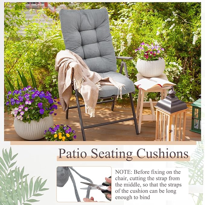 Juexica 4 Sets Outdoor Patio Chair Cushions Seat High Back Tufted Pillow Replacement Rocking Chair Cushions Pads for Patio Summer Seasonal Indoor Home Office(17 x 17 Inch,Gray)