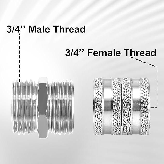 M MINGLE Garden Hose Adapter, Male to Male, Female to Female, 3/4 Inch Stainless Steel Connector, 4-Pack with Extra 4 Washers