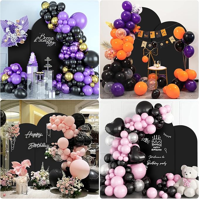SuuWoee Arch Backdrop Stand Set of 2 With Black Cover (7.2FT+6FT) Gold Metal Wedding Arch Stand Balloon Arched for Birthday Party Baby Shower Graduation Ceremony Decoration