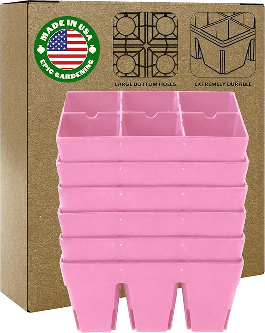 Epic Gardening Reusable Seed Starter Tray - Easy Watering Seed Starting Trays - Gardener Friendly Plant Trays for Seedlings | UV-Treated & BPA-Free -6-Cell Seed Starting Trays - 6 Trays/Pink