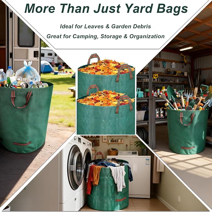 72-Gallon Reusable Yard Waste Bags: Hot Shot Tools 4 Pack Lawn & Leaf Bags – Heavy Duty Garden Waste Bags with Stand-Up Design & Reinforced Handles for Easy Yard Cleanup