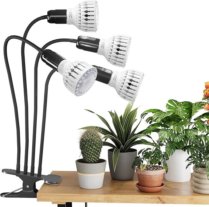 GooingTop Grow Light,24W (160Watts Equiv) 5000K White Full Spectrum LED Growing Lamp Clip on Desk for Indoor Plants,Bulbs Replaceable & Non-dimmable (Black, 320W)