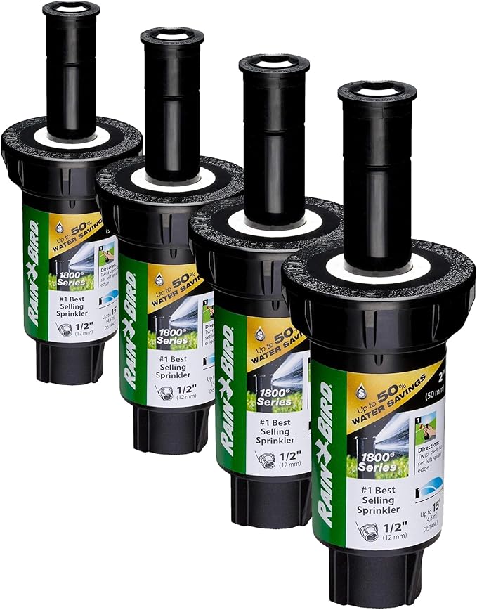 Rain Bird 1802FDSPRS Pressure Regulating (PRS) Professional Dual Spray Pop-Up Sprinkler, 360° Full Circle Pattern, 8' - 15' Spray Distance, 2" Pop-up Height (Pack of 4)