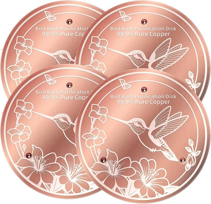 4 Pack Bird Bath Copper Disks, 99.99% Pure Copper Bird Bath Cleaner, Triple-Point Support, All-Season Water Cleaber for Outdoor Bird Baths & Bowls