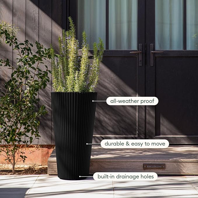 Veradek Demi Series Tall Planter for Porch, Patio, Backyard | Durable Plastic-Stone Composite Material | Modern Décor for Tall Plants, Grasses
