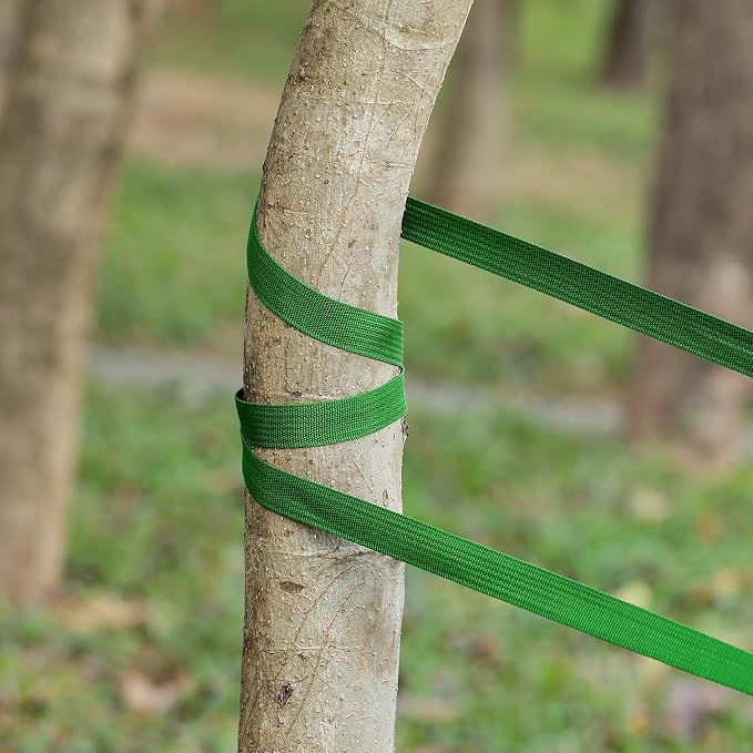 Shappy Tree Tie Strap Garden Webbing Strap Garden Plant Supports Tree Tie Staking and Guying for Outdoor Use, Plant Supports, Grafting, Straightening Supplies(Green,295 Feet x 1 Inch)