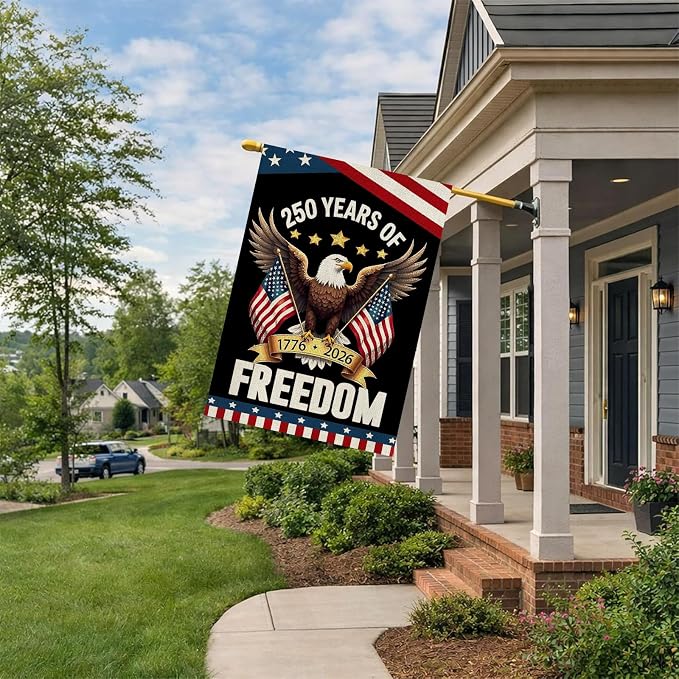 250 Years America Garden Flag,250th Anniversary USA Patriotic 4th of July House Flag Double-Sided Banner with Eagle Design, 1776-2026 Commemorative, 28 x 40 Inch