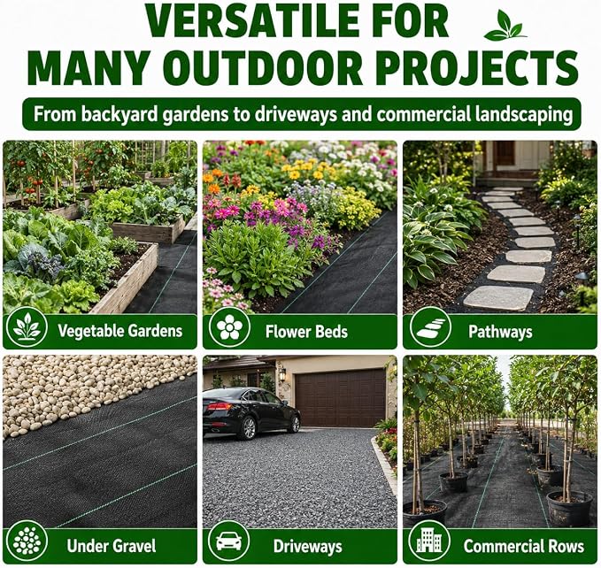 3FT x300FT Heavy Duty Weed Barrier Fabric - Woven Polypropylene Weed Control Ground Cloth for Landscaping | Superior Permeability, Tear-Resistant Landscape Fabric for Driveway, Gardens, Commercial Use