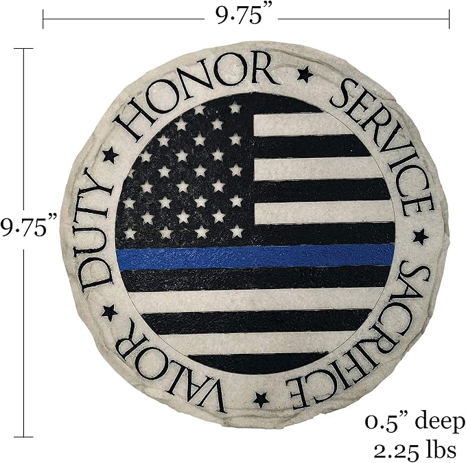 Spoontiques - Garden Décor - Police Blue Line Stepping Stone - Decorative Stone for Garden