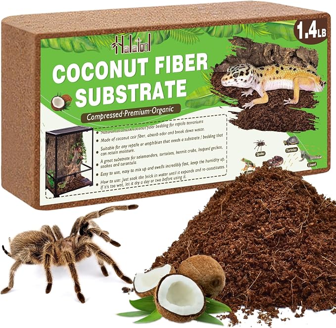 Halatool 1.4LB Coconut Fiber Substrate for Reptile Bedding, Natural Compressed Coconut Husk Substrate for Snake Tarantula Enclosure Tortoises Habitat Spider Leopard Gecko Tank