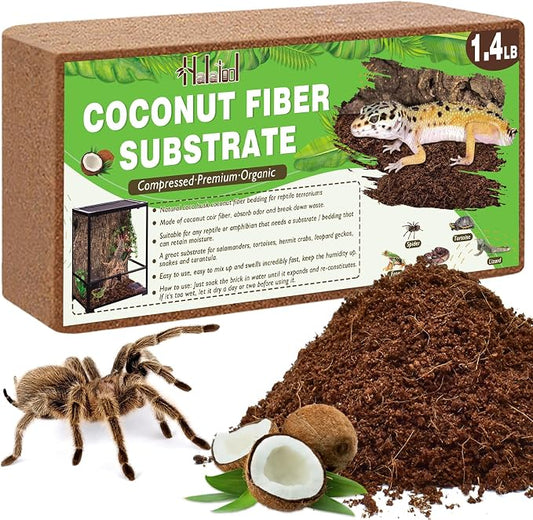 Halatool 1.4LB Coconut Fiber Substrate for Reptile Bedding, Natural Compressed Coconut Husk Substrate for Snake Tarantula Enclosure Tortoises Habitat Spider Leopard Gecko Tank