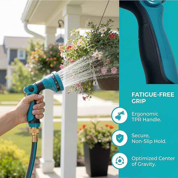 Garden Hose Nozzle Sprayer-This High Heavy-Duty Spray Nozzle Offer 10 Watering Patterns for Watering Plants,Lawns &Gardens,Washing Cars,Household Cleaning and Showering Pets (Blue-dark)